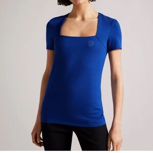 Ted Baker London Women’s US Size 4 Gerbela Blue Square Neck Short Sleeve T-Shirt